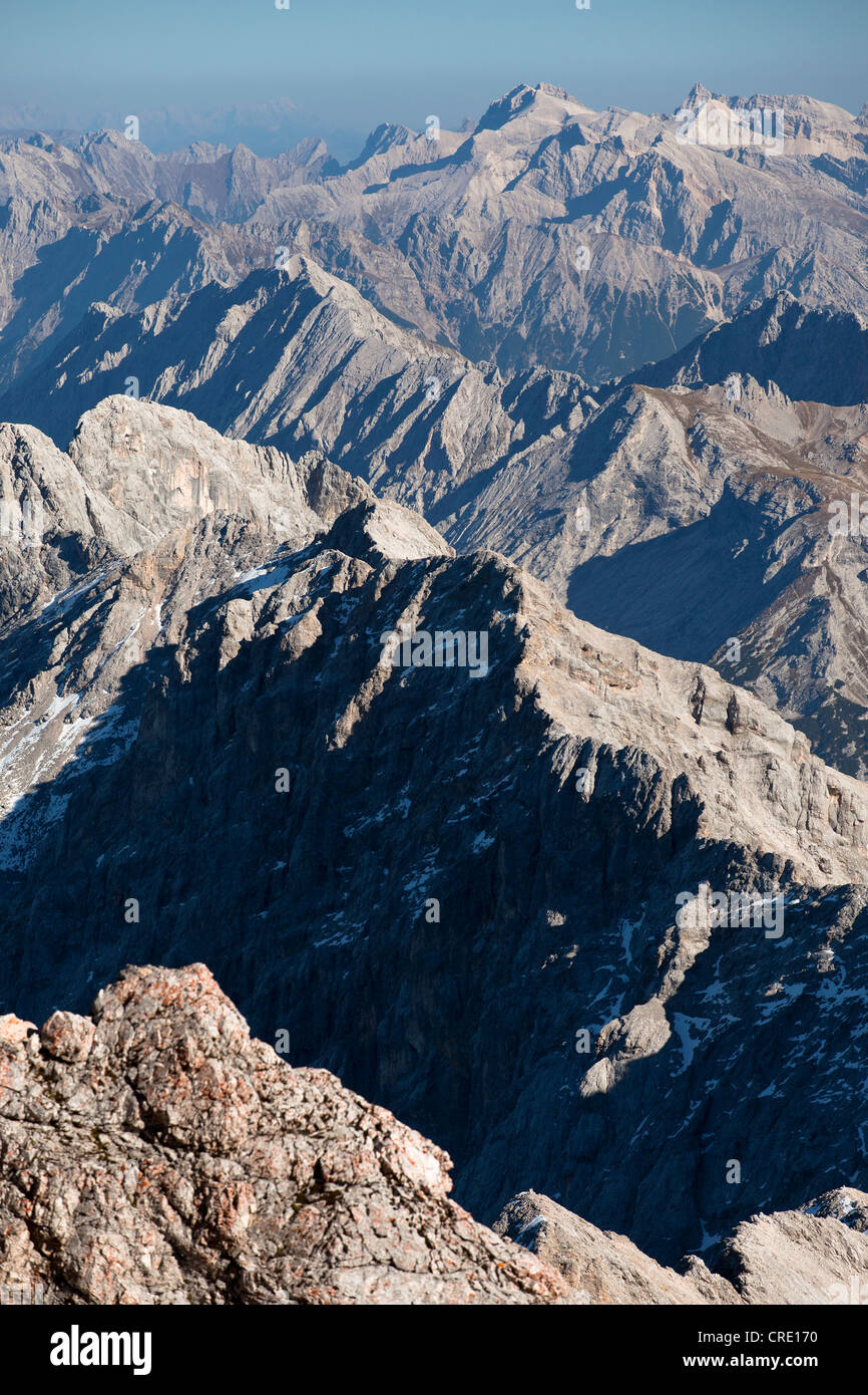 View from Mt. Zugspitze on the mountains, Germany, Austria, Europe Stock Photo
