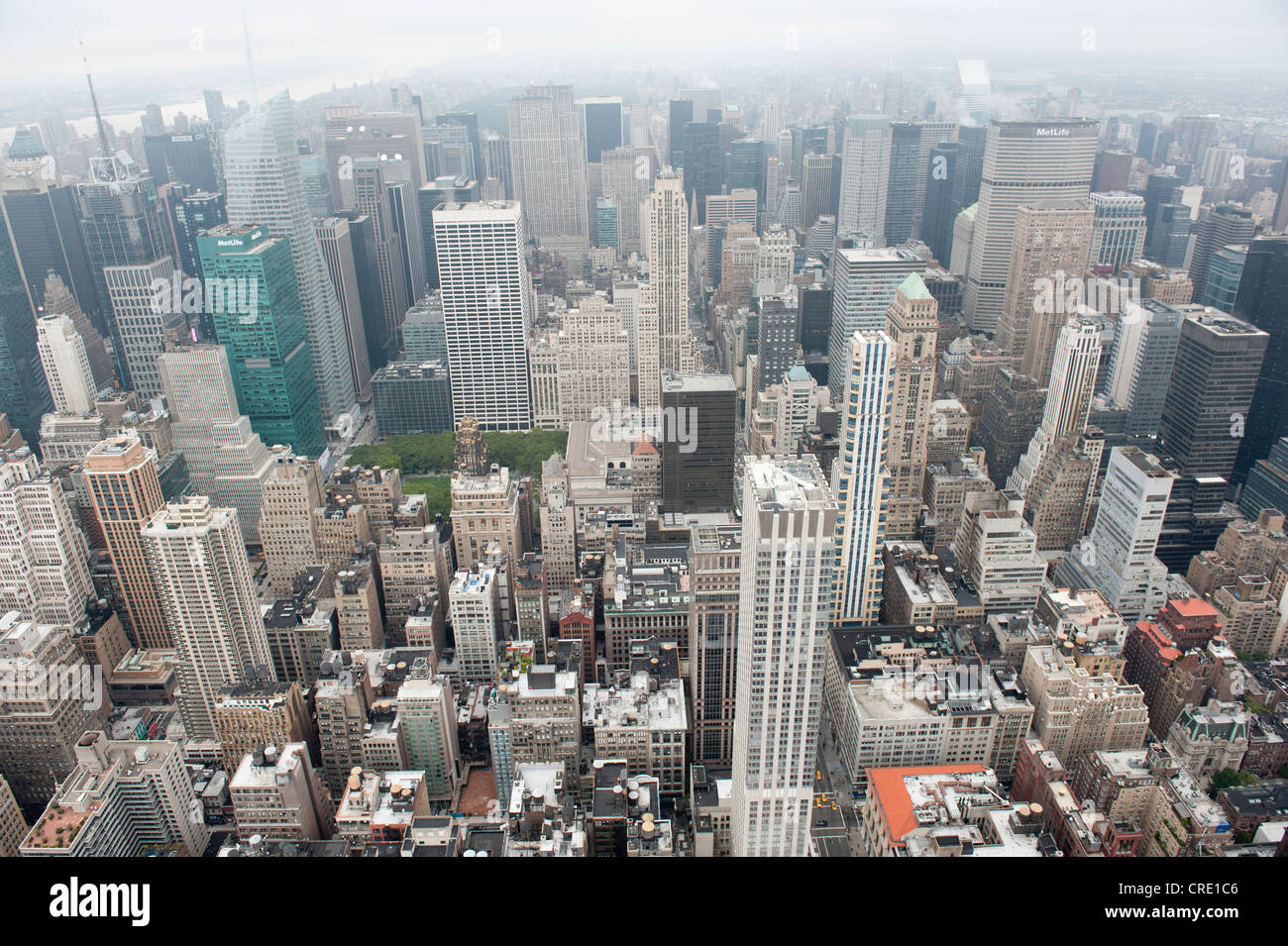 Metropolis, sea of houses, view from the Empire State Building to the skyscrapers of Midtown in fog, skyscrapers, Manhattan Stock Photo
