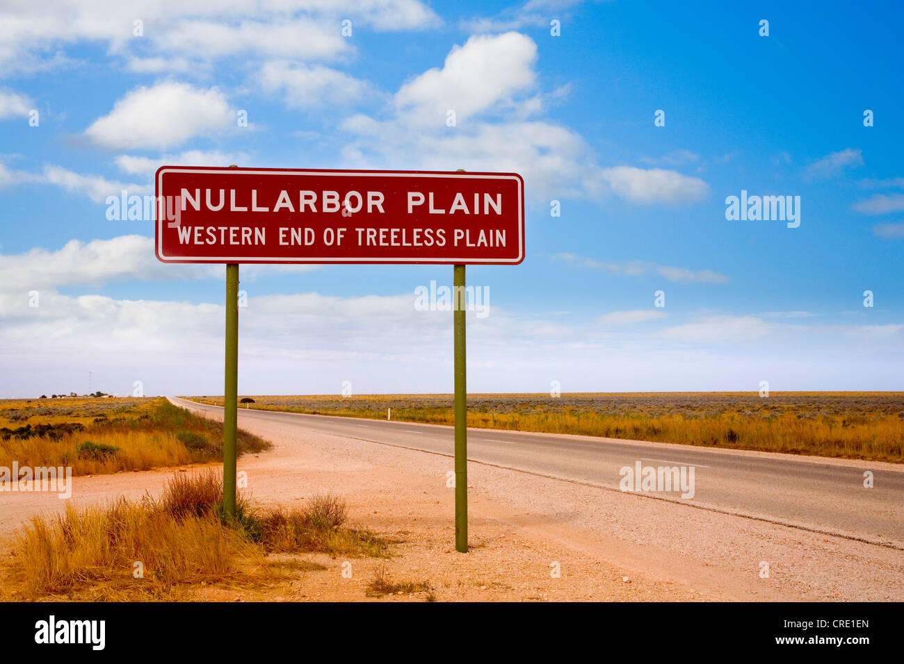 Sign on Nullarbor Plain, Australia Western End of Treeless Plain Stock Photo