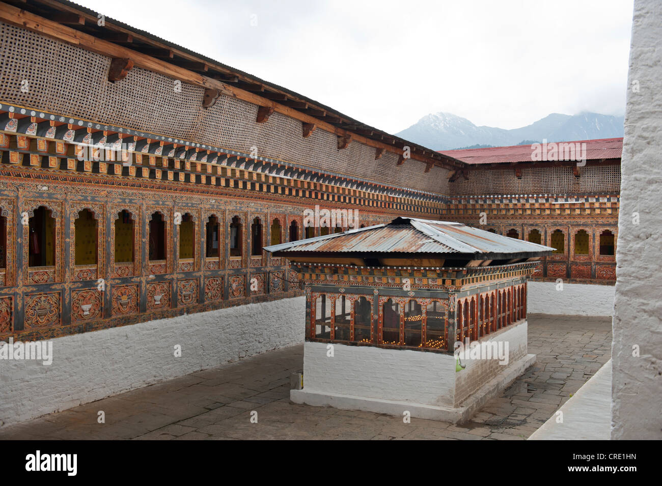 Tibetan Buddhism, ornate wood carvings, courtyard, Tango Goemba Monastery near Thimphu, the