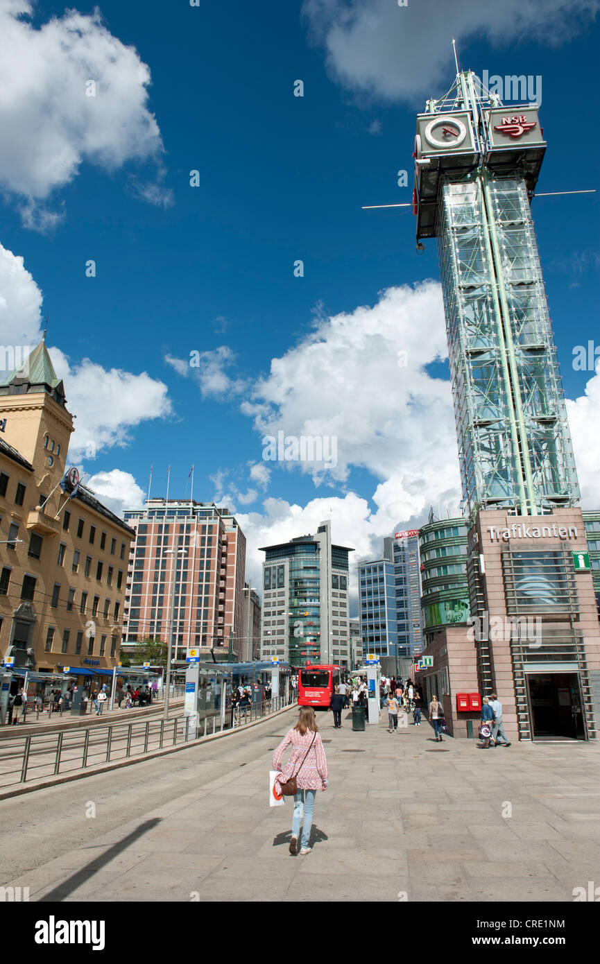 Trafikanten Tower, transportation hub in the inner city, Oslo, Norway, Scandinavia, Northern Europe, Europe Stock Photo