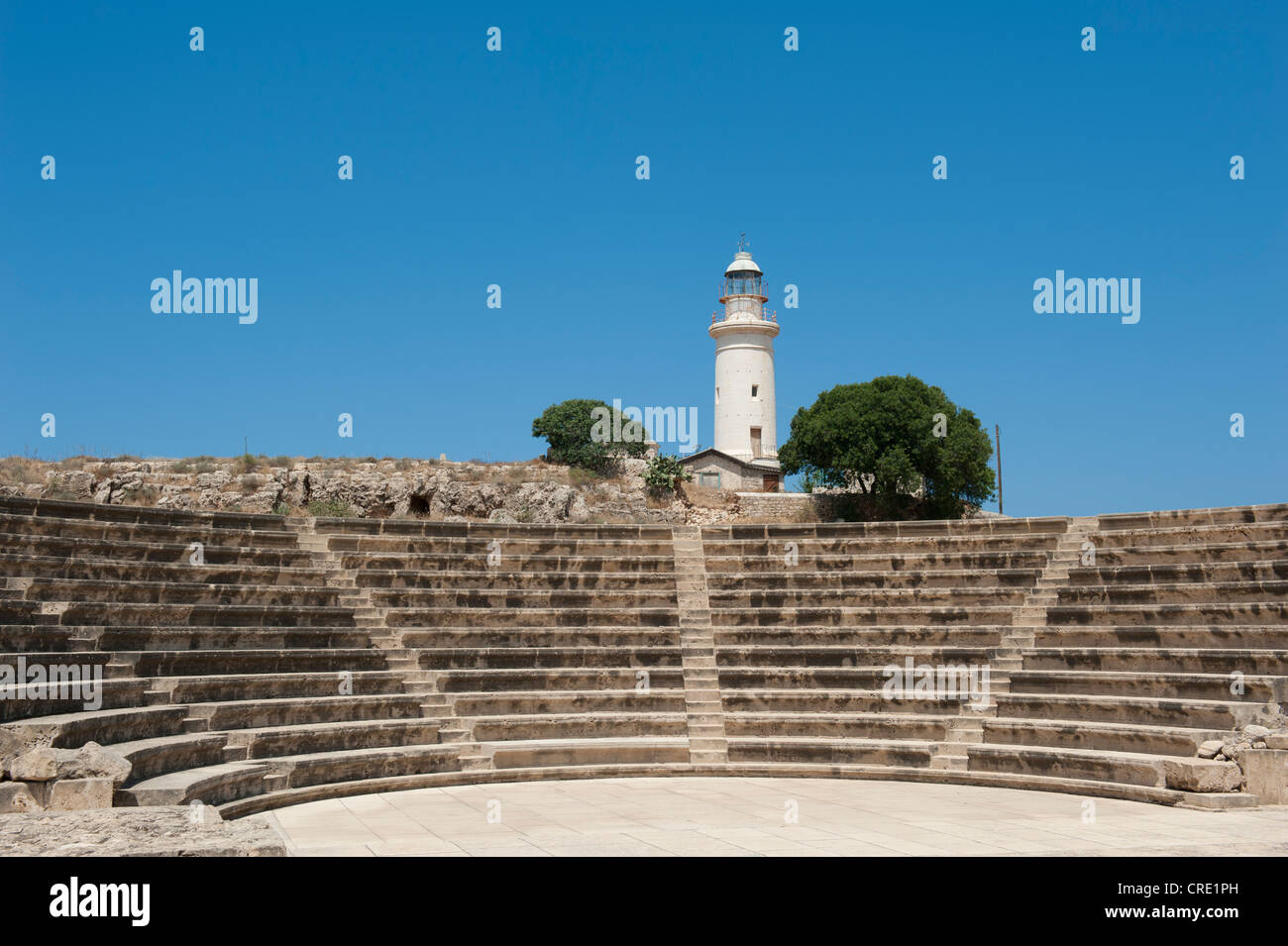 Archeology, ancient Odeon, modern lighthouse, Paphos, Pafos, Cyprus, Europe Stock Photo