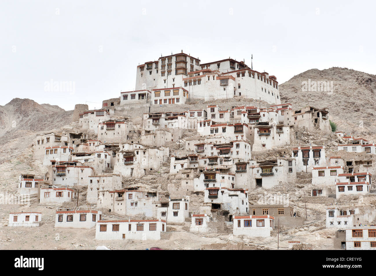Arid landscape, Chemre Gompa Monastery near Leh, Tibetan Buddhism, Ladakh district, Jammu and Kashmir, India, South Asia, Asia Stock Photo