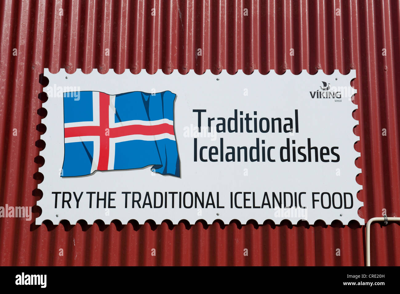 Advertising in English, traditional Icelandic dishes, Reykjavik, Iceland, Scandinavia, Northern Europe, Europe Stock Photo