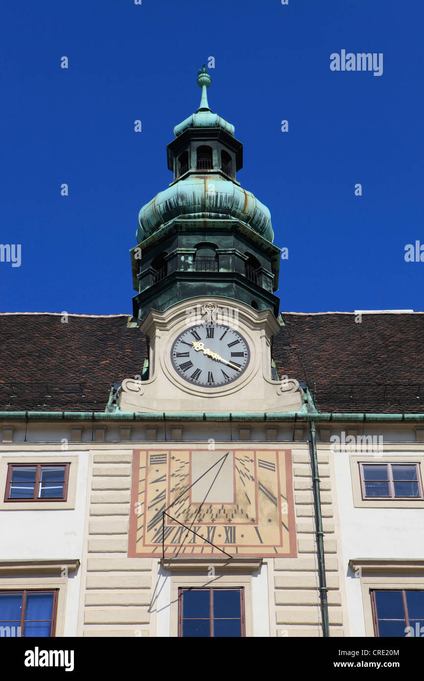 Sundial, astronomical clock on the facade of Amalienborg Castle, Hofburg, Imperial Palace, Vienna, Austria, Europe Stock Photo