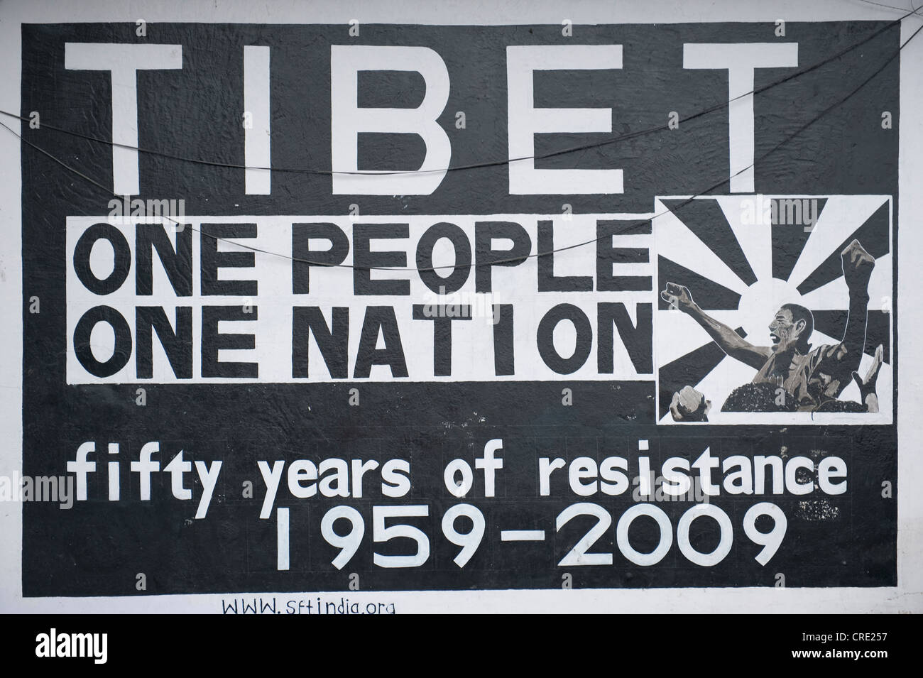 Free Tibet, believe in the Tibetan people and nation, poster depicting 50 years of resistance, Upper Dharamasala, McLeod Ganj Stock Photo