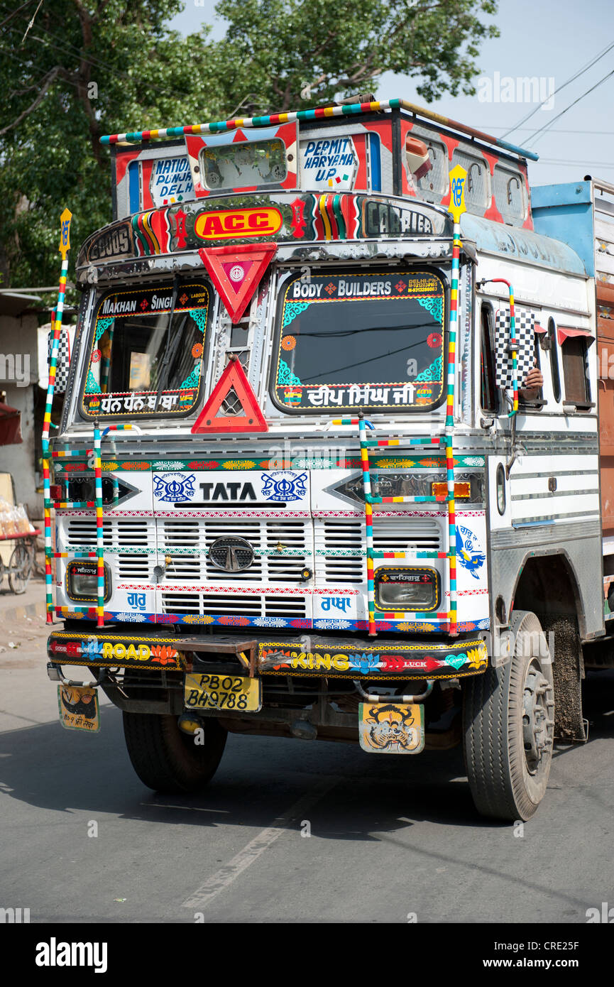 Transport, Tata truck with richly decorated cab, Amritsar, Punjab, India, South Asia, Asia Stock Photo