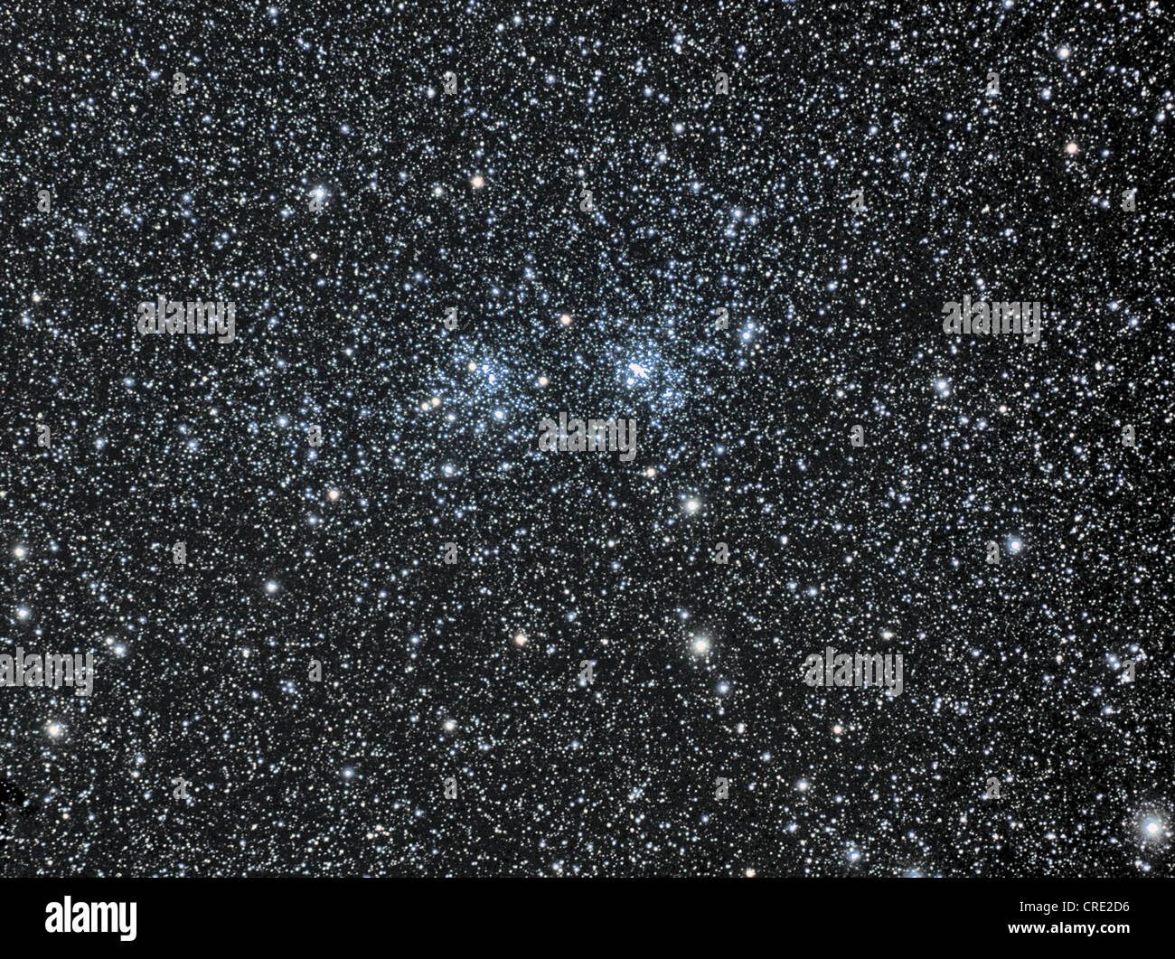 double cluster (NGC869 &amp; 884) in the constellation Perseus in the Milky Way Stock Photo