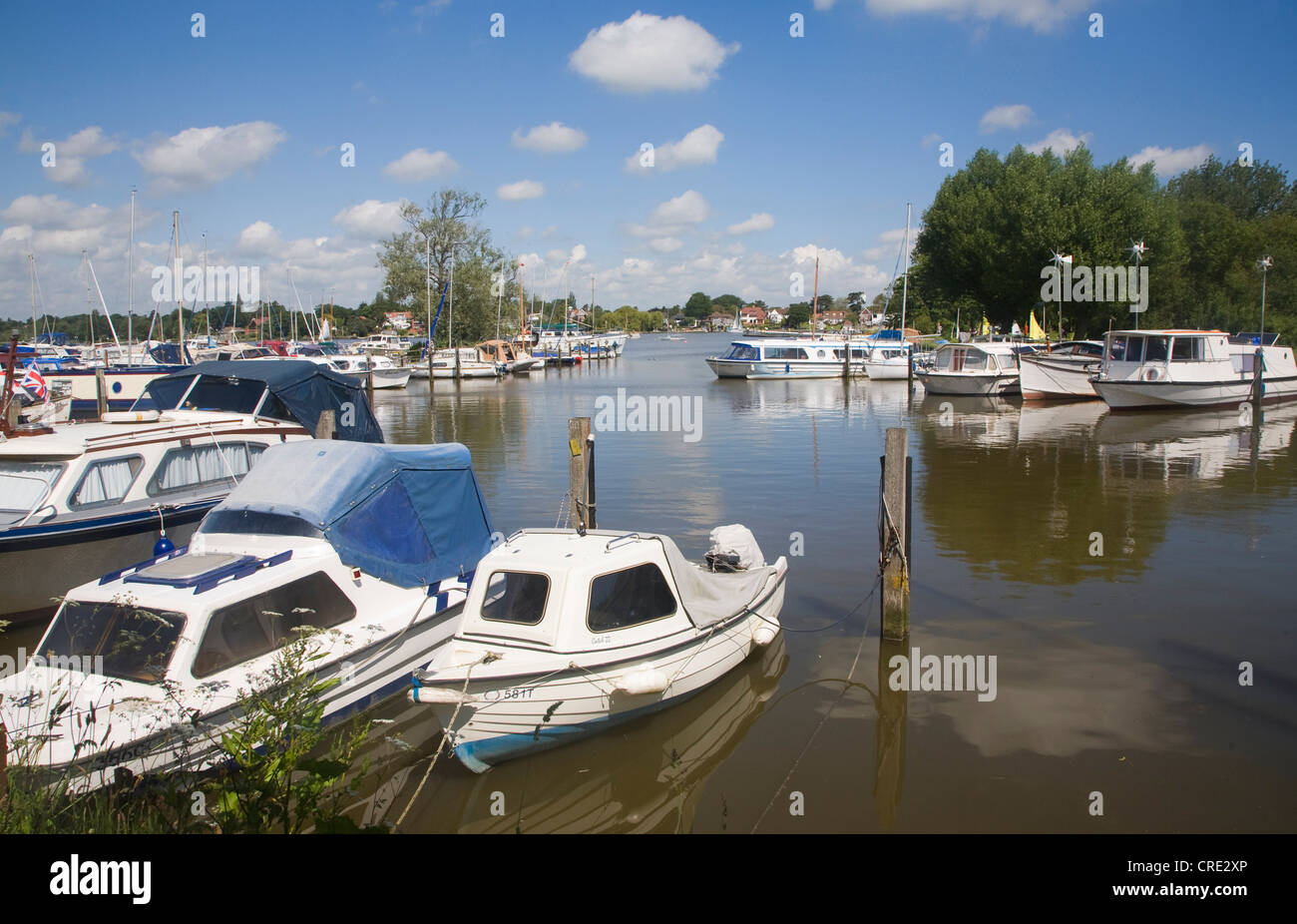 Boats in marina at Oulton Broad, Suffolk, England Stock Photo