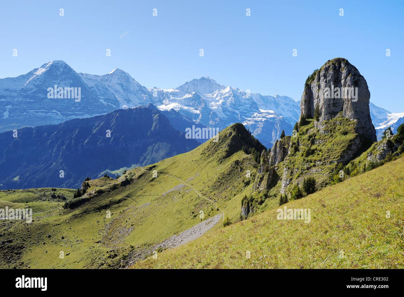 View of Eiger mountain, Moench mountain and Jungfrau mountain as seen ...
