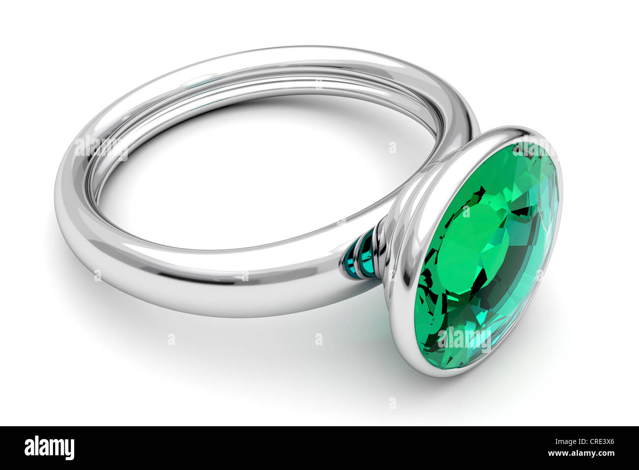 Platinum ring with green diamond Stock Photo