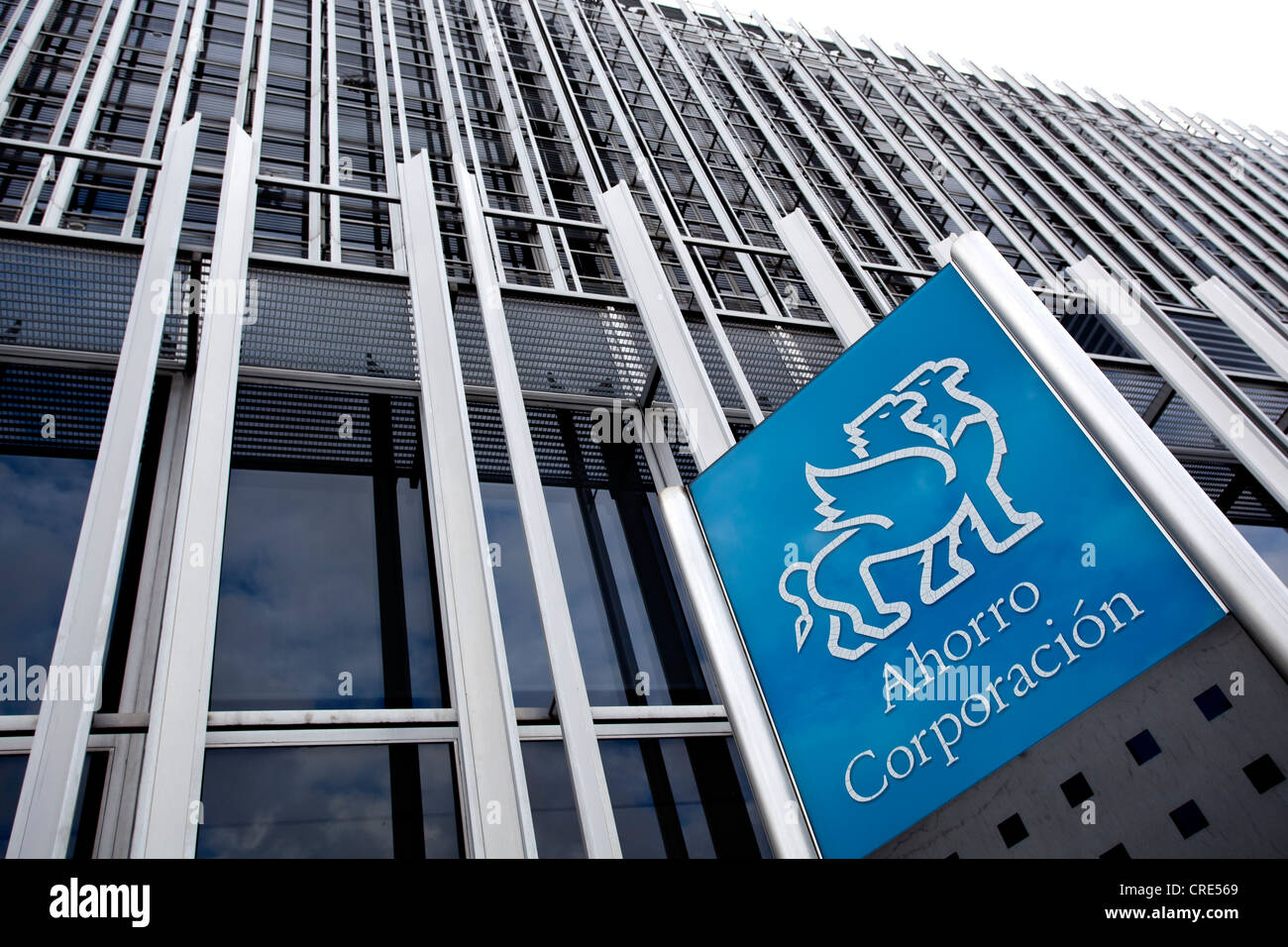 Logo and logotype on the headquarters of the Spanish bank Ahorro Corporacion, Madrid, Spain, Europe Stock Photo