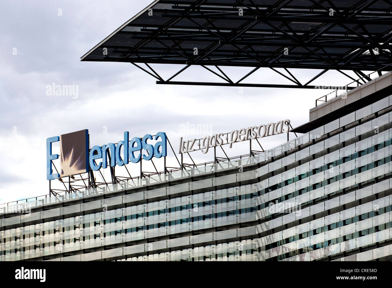 Logo and lettering on the headquarters of the Spanish energy company