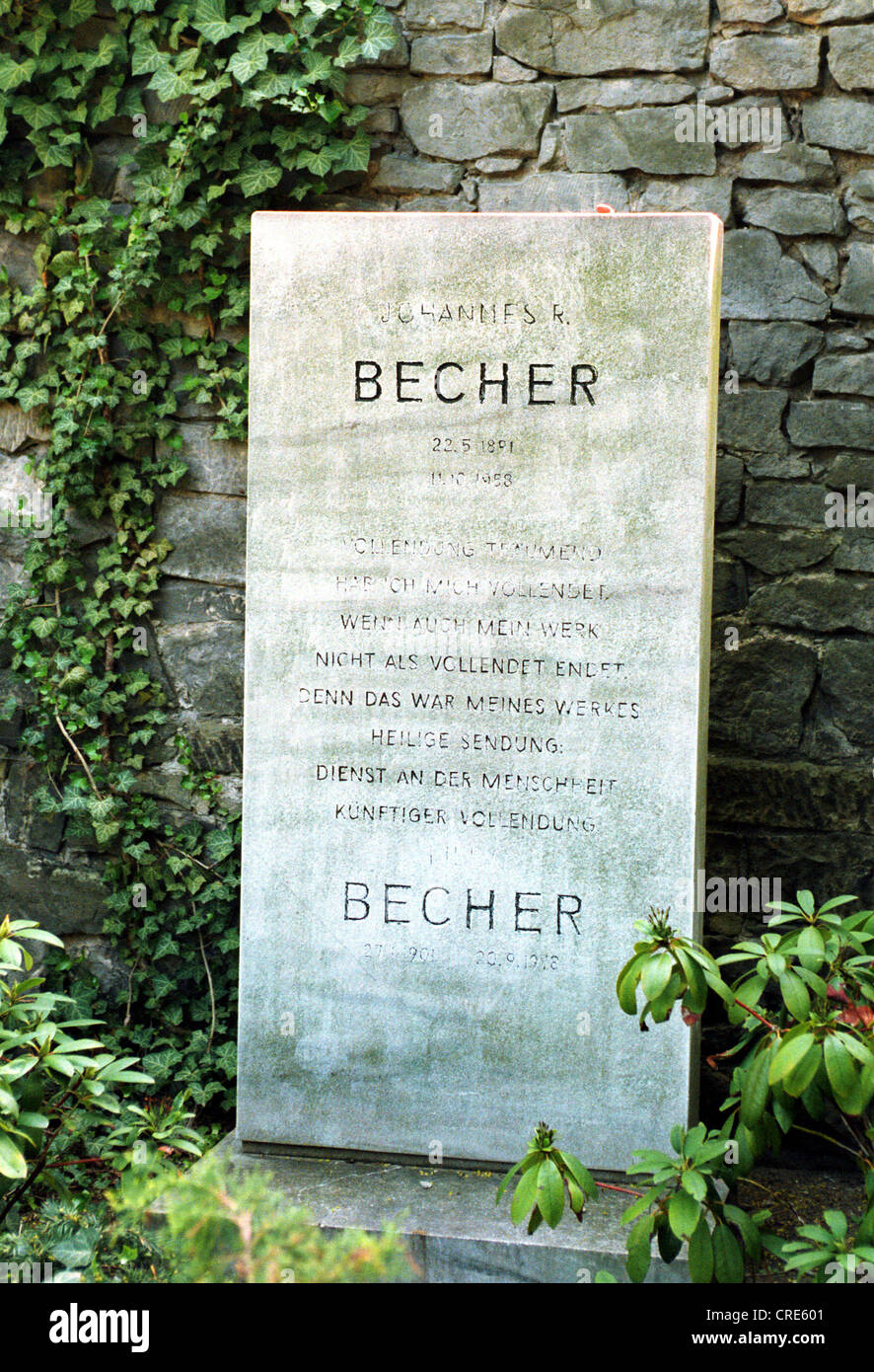 Grave stone of Johannes R. Becher on the Dorotheenstaedtischen Cemetery in Berlin, Germany Stock Photo