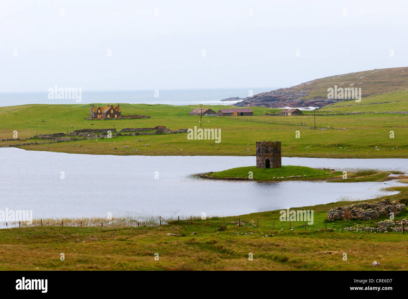 Scolpaig Tower, a folly in Loch Scolpaig on the island of North Uist in the Outer Hebrides. Stock Photo