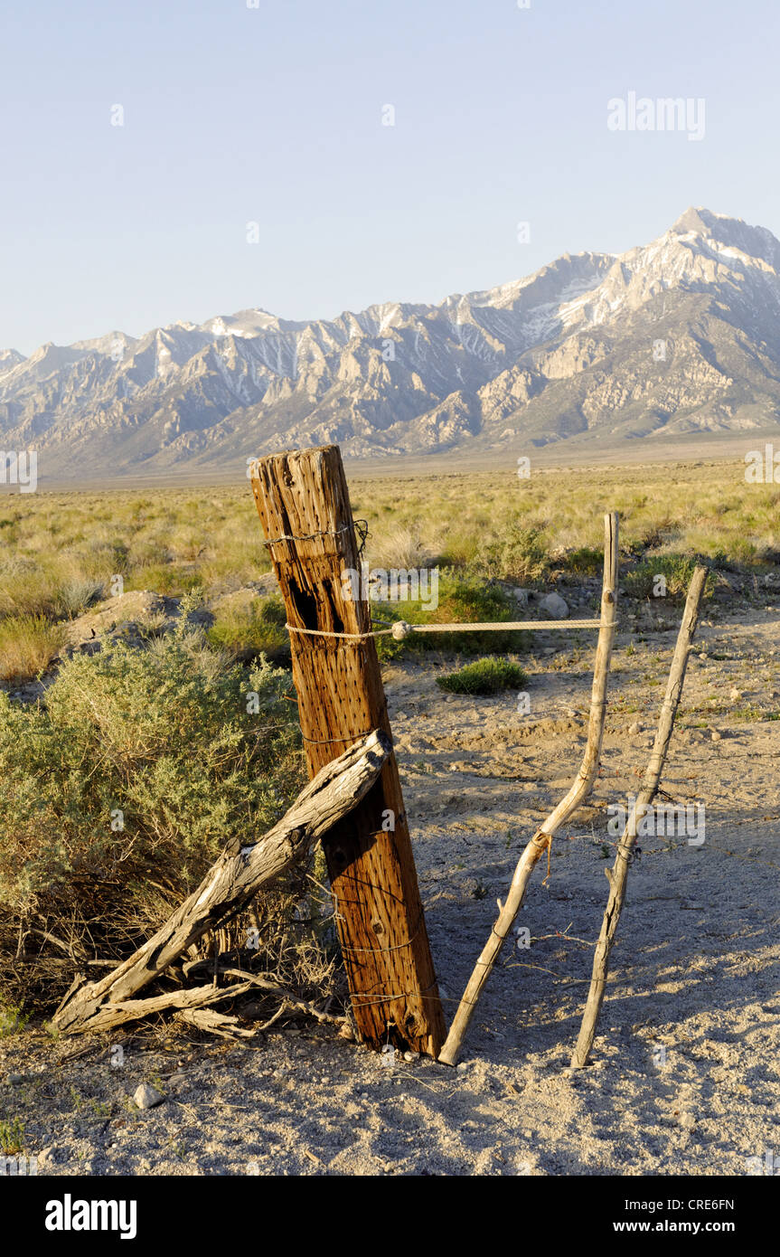 Gatepost in Desert outside Independence, Inyo County, California, USA. Stock Photo