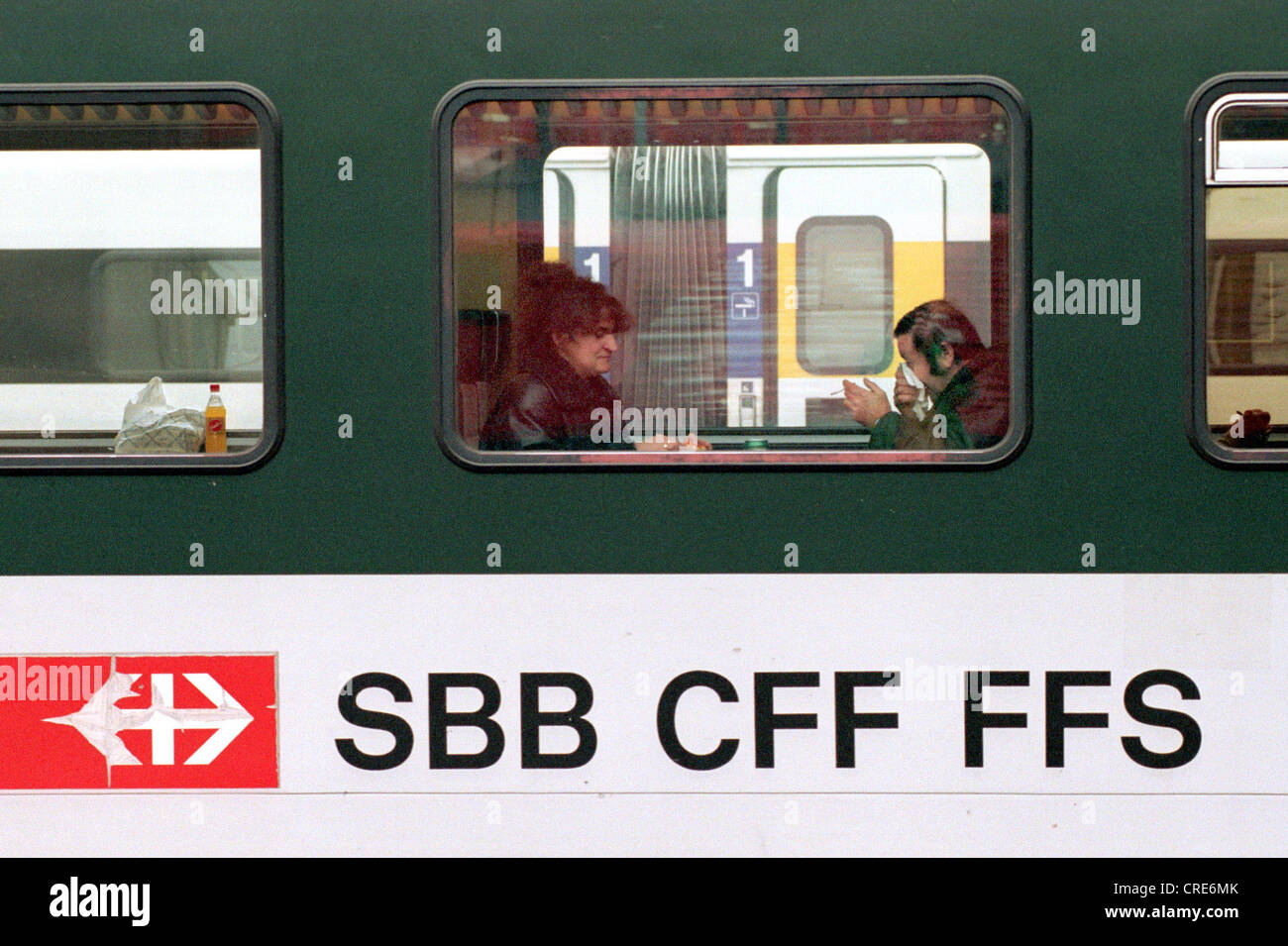 Traveling in a car of the SBB train station Zurich, Switzerland Stock