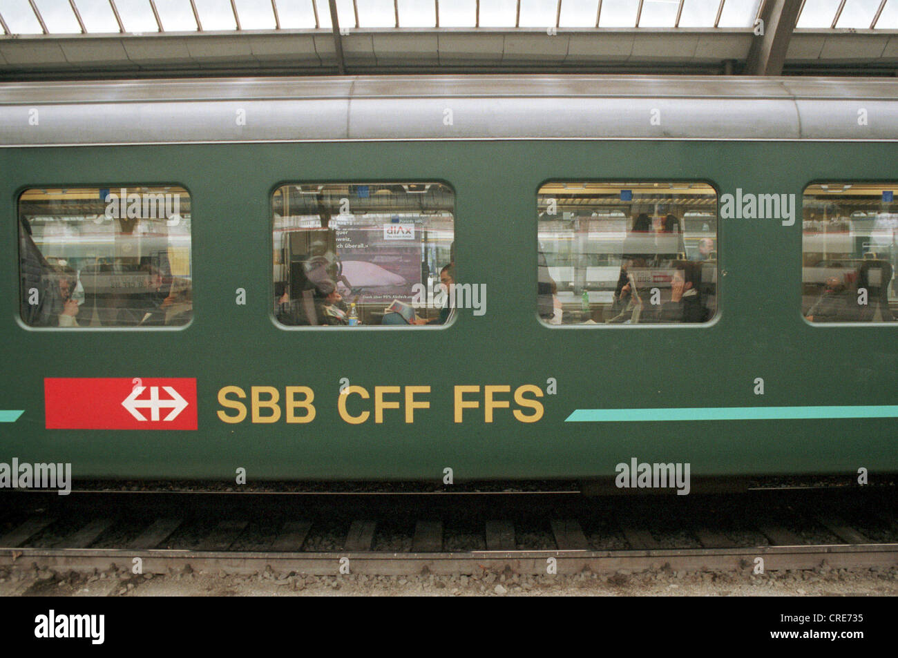 Traveling in a car of the SBB train station Zurich, Switzerland Stock