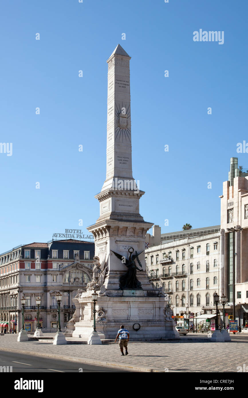 Obelisk on Praca dos Restauradores square in the historic district of Rossio in Lisbon, Portugal, Europe Stock Photo