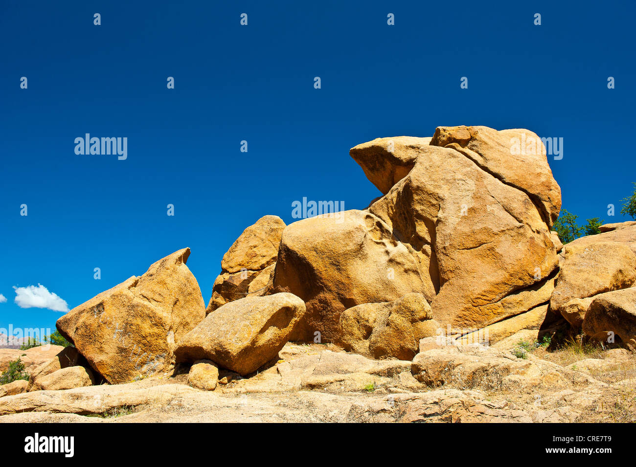 Granite boulders lying on a rocky outcrop in the Anti-Atlas Mountains, southern Morocco, Morocco, Africa Stock Photo