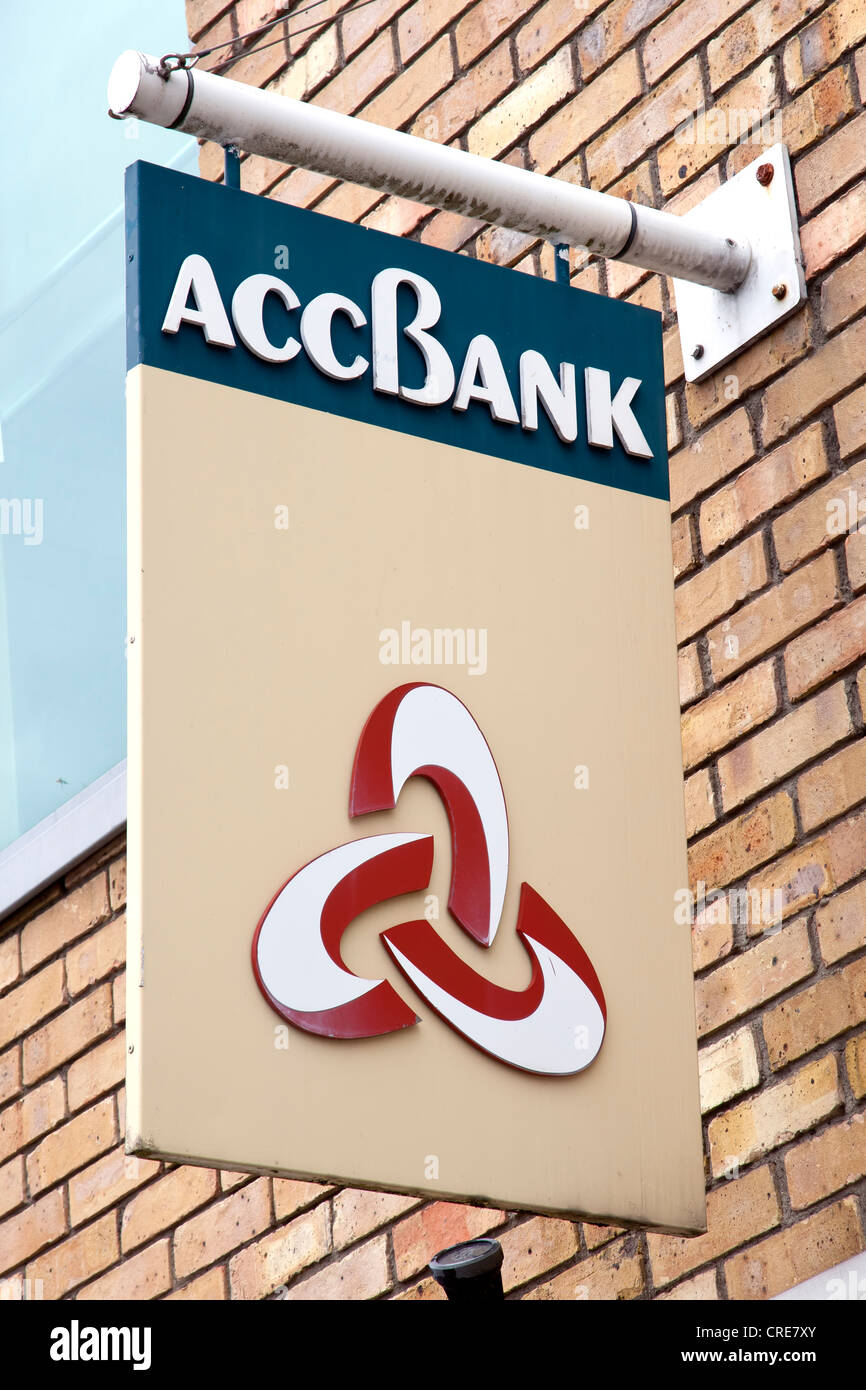 Logo at the headquarters of the Irish ACC Bank, which belongs to the Dutch cooperative banks of the Rabobank Group in Dublin Stock Photo