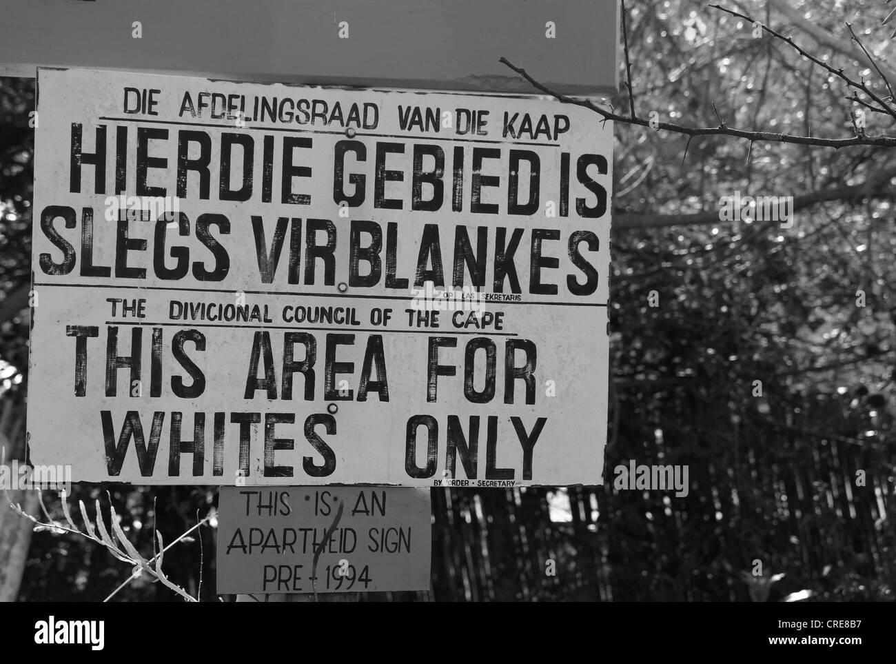 Old Apartheid sign on display at Evita se Perron, Darling, Western Cape, South Africa. Stock Photo