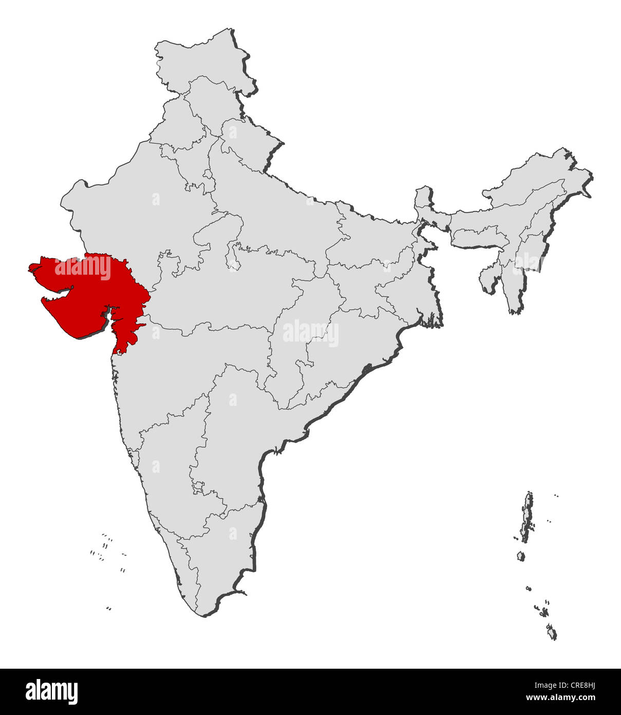 Political Map Of Gujarat India Political Map Of India With The Several States Where Gujarat Is Highlighted  Stock Photo - Alamy