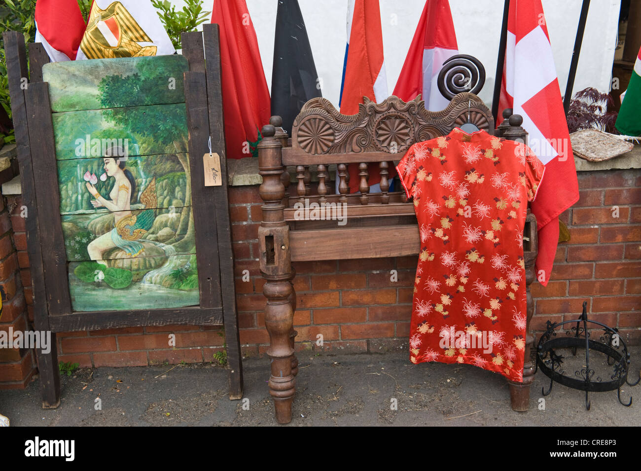 Bric a brac for sale on roadside stall during Hay Festival at Hayon