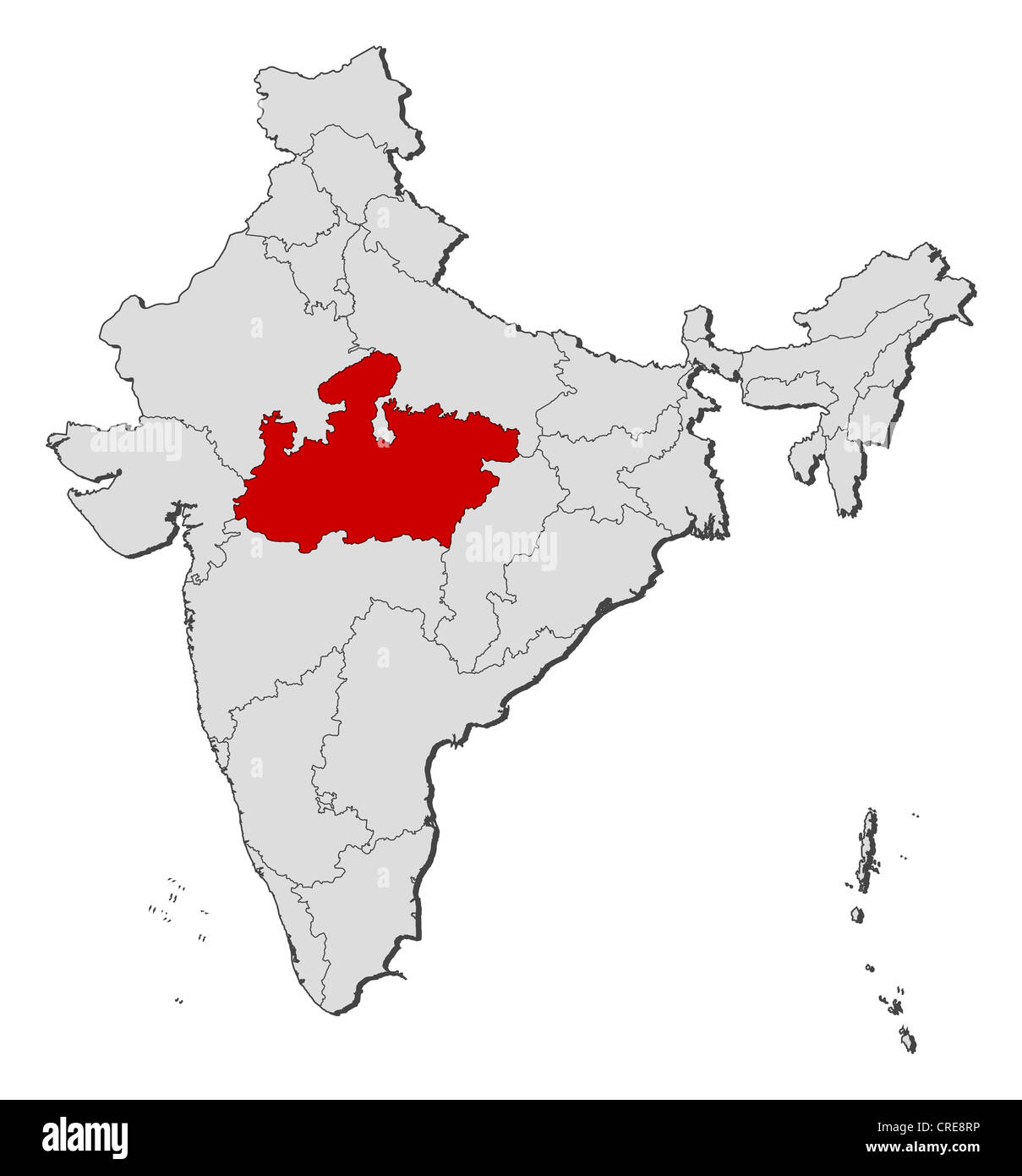 Political map of India with the several states where Madhya Pradesh is ...