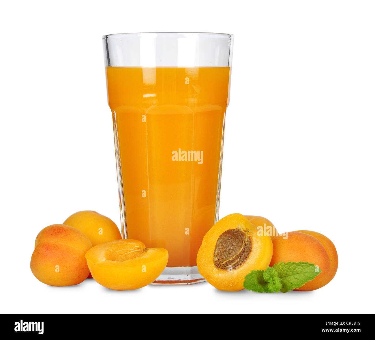 Apricot juice in glass isolated on white background Stock Photo Alamy