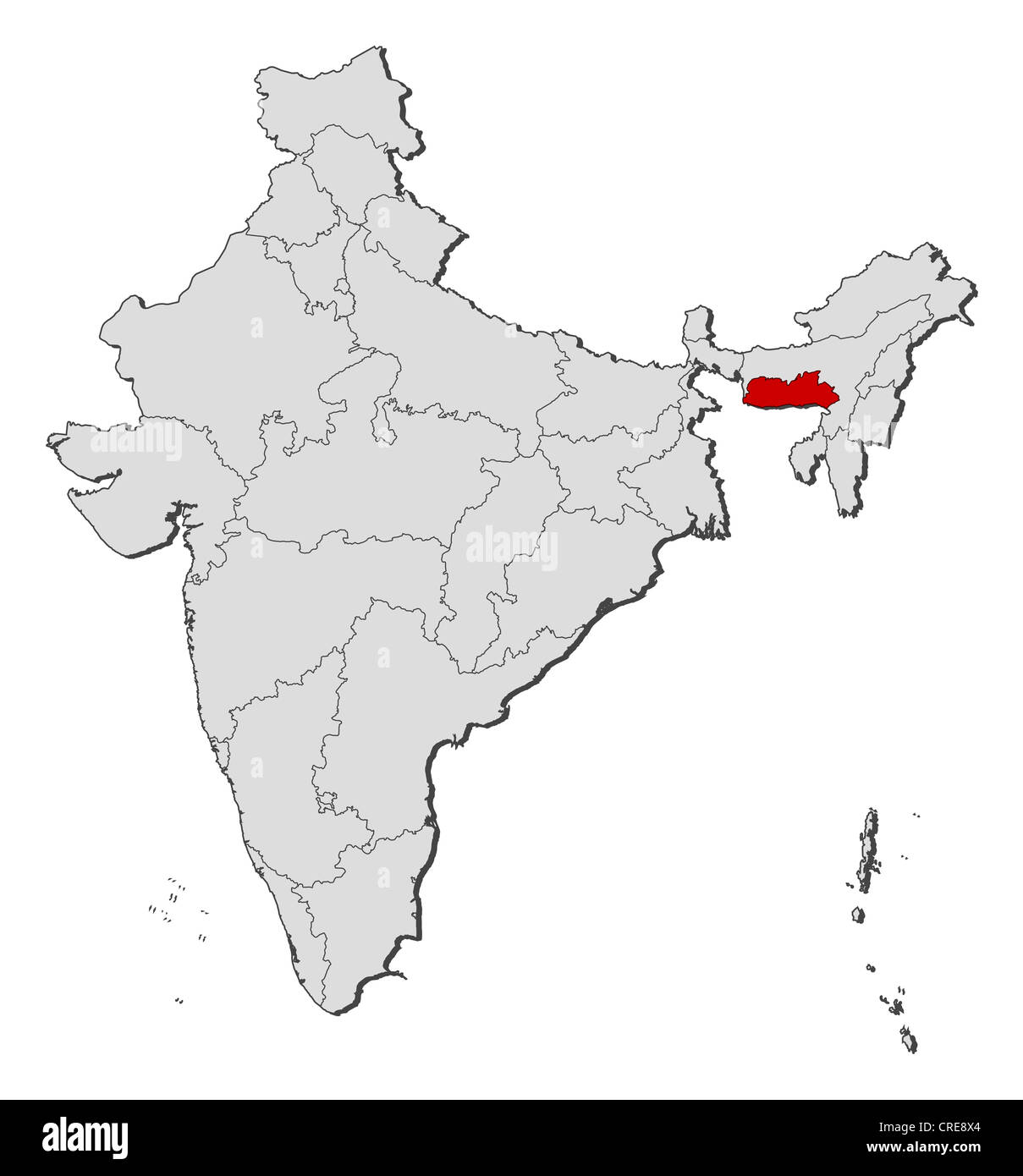 Political Map Of India With The Several States Where Meghalaya Is
