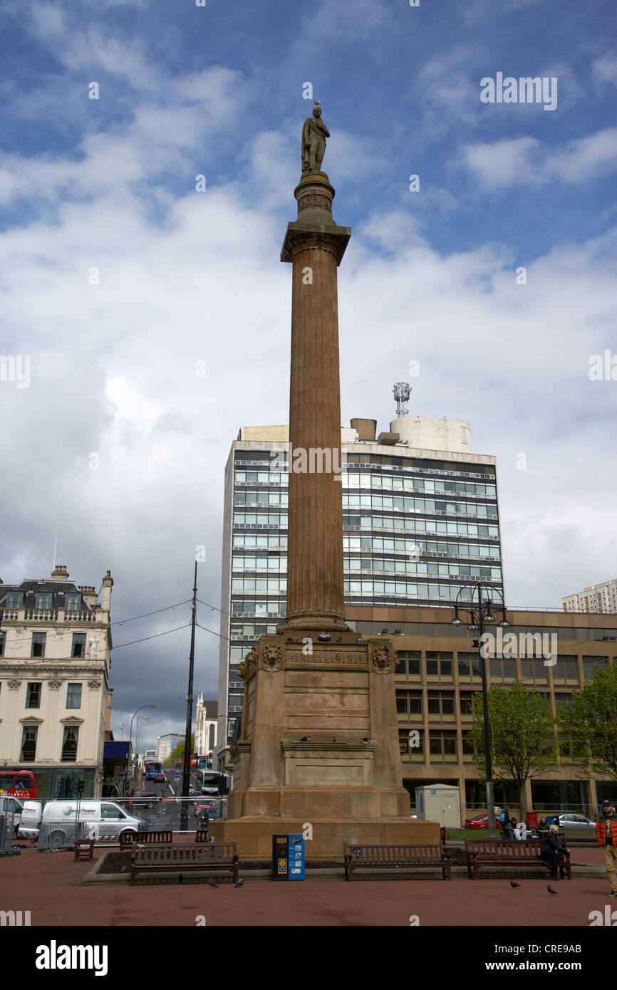 sir walter scott statue on column in square glasgow scotland uk