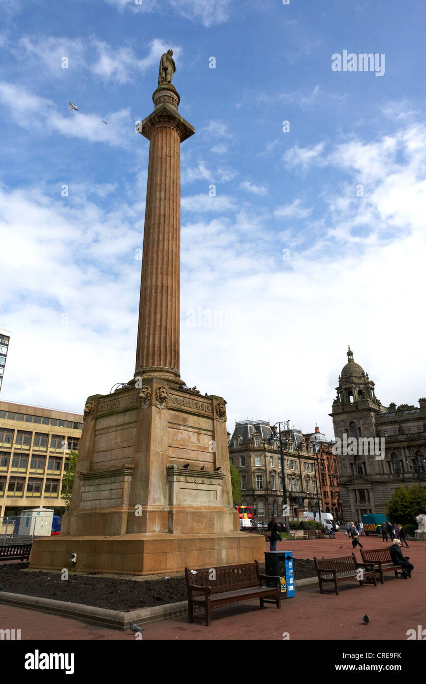 sir walter scott statue on column in square glasgow scotland uk