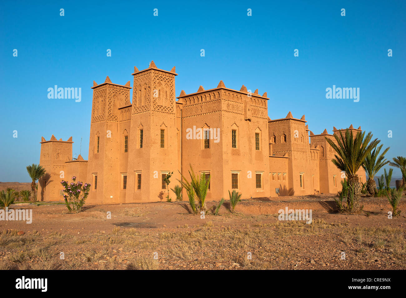Newly erected Kasbah, Tighremt or Berber residential castle made from rammed earth, Ouarzazate, Lower Dades Valley Stock Photo