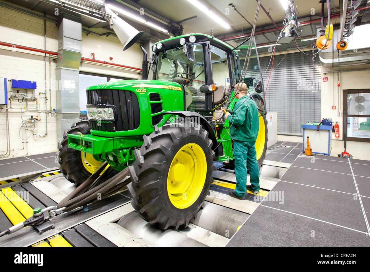 Setting up the test equipment at the test centre in the tractor production section at the European headquarters of the American Stock Photo