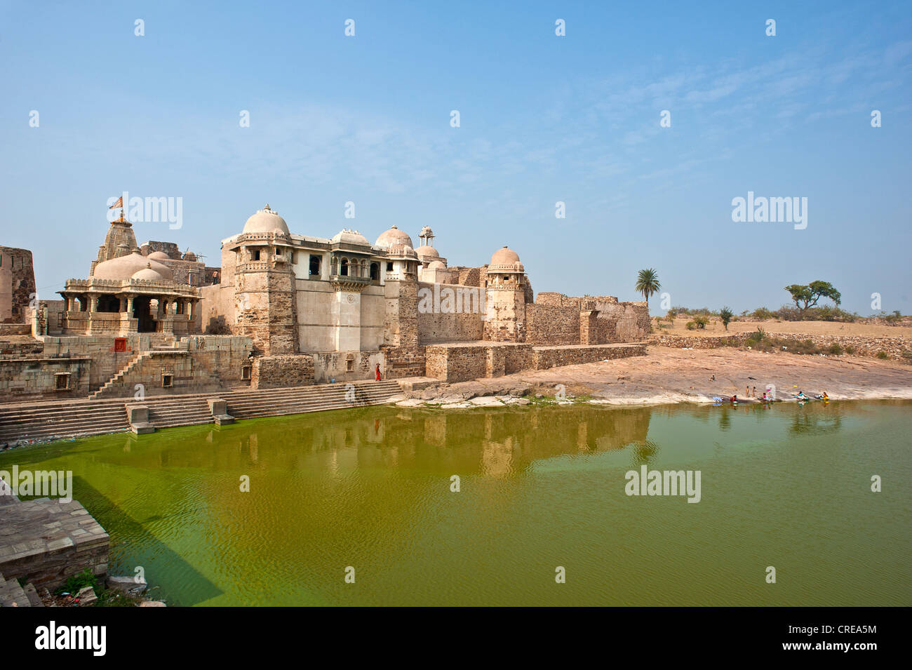 Ancient palace with an artificial lake, Chittorgarh Fort, Rajasthan, India, Asia Stock Photo