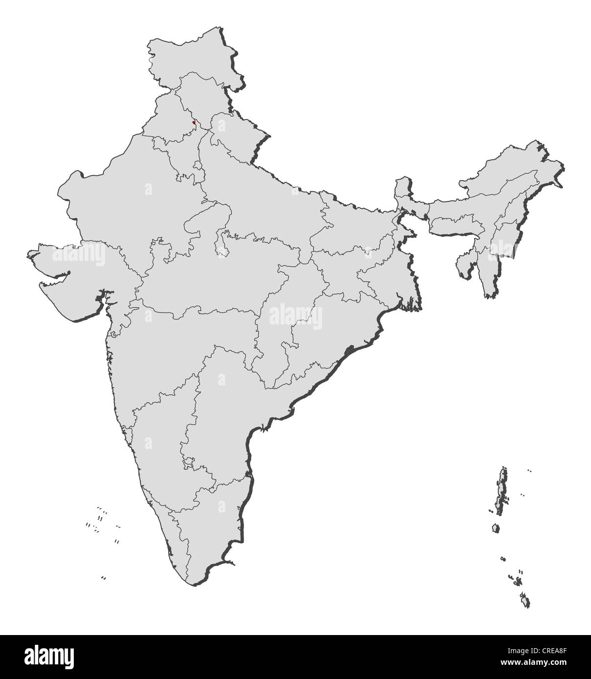 Political map of India with the several states where Chandigarh is highlighted. Stock Photo