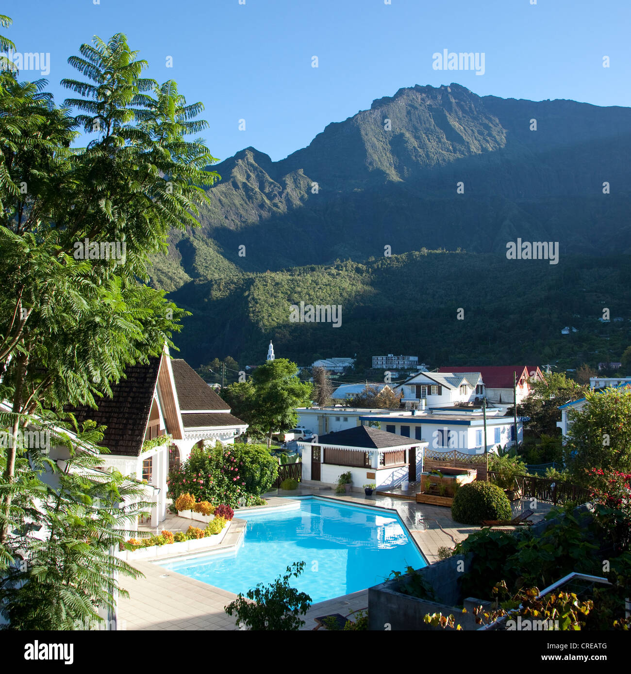 Creole architecture, Hotel Le Vieux Cep, Cirque de Cilaos caldera with