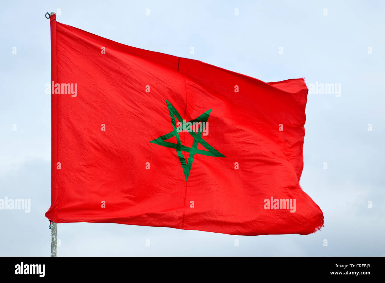 National flag of Morocco, Essaouira, Morocco, Africa Stock Photo