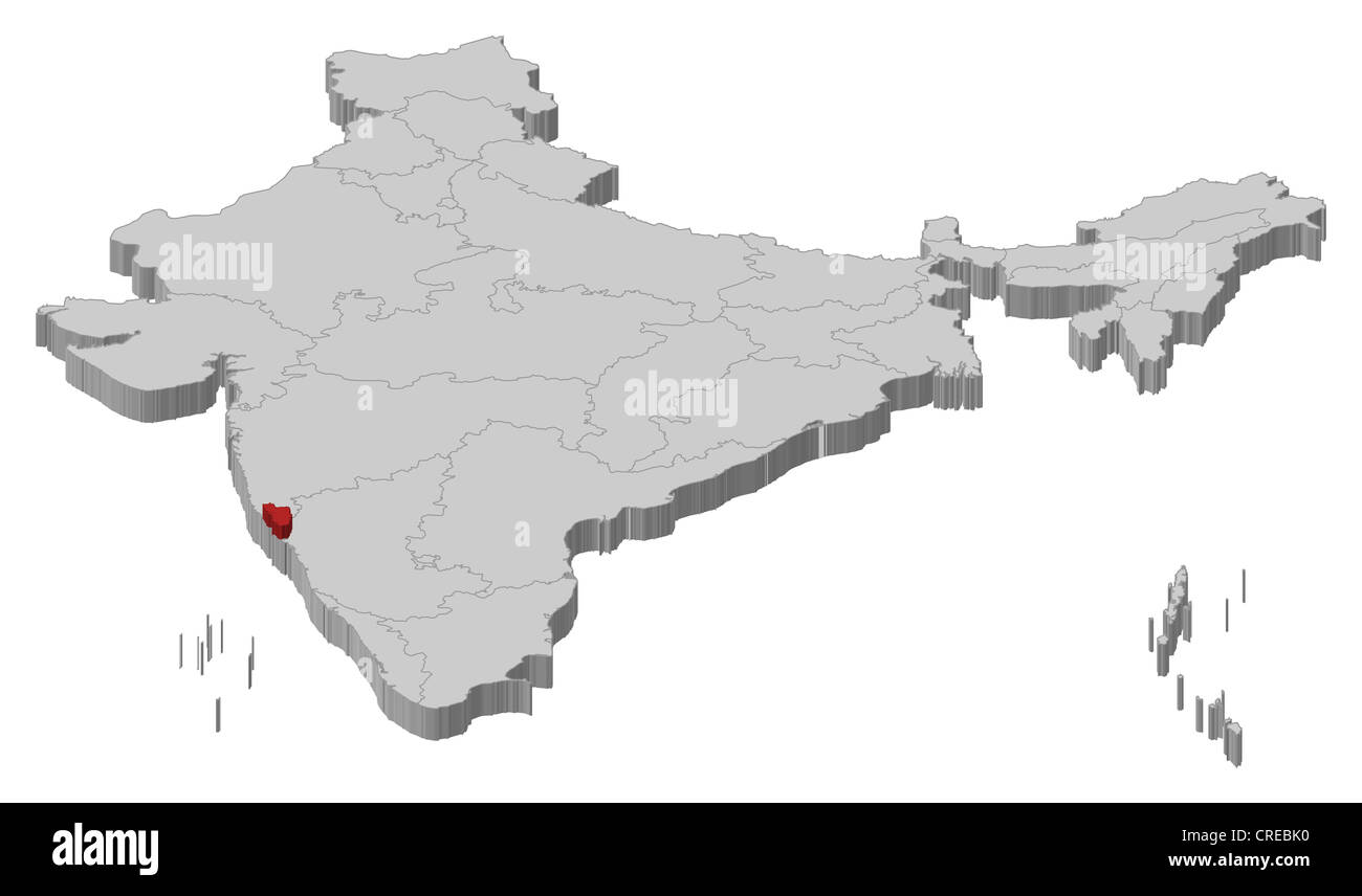 Political map of India with the several states where Goa is highlighted ...