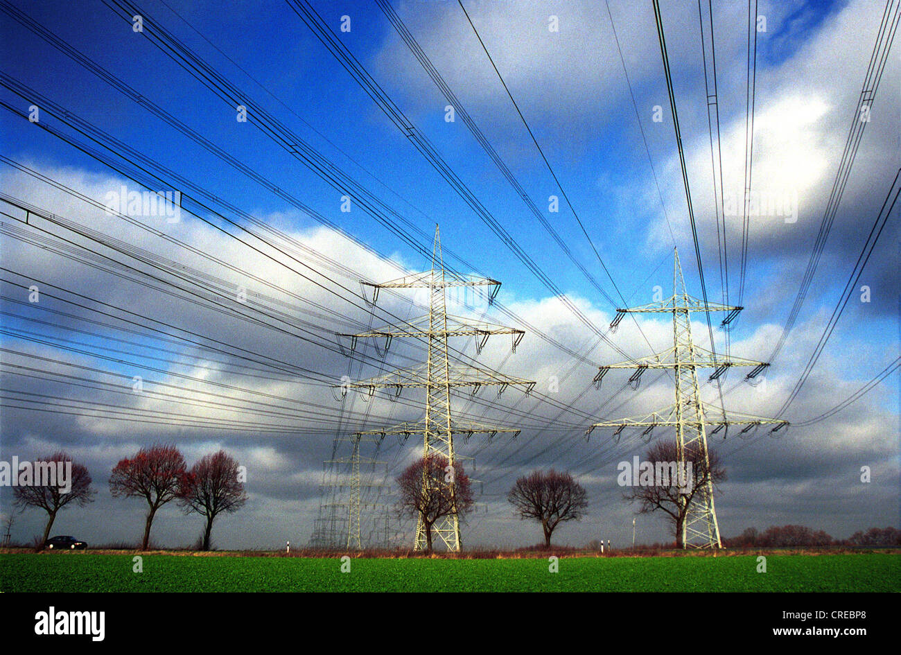 Electricity pylons in Essen, Germany Stock Photo
