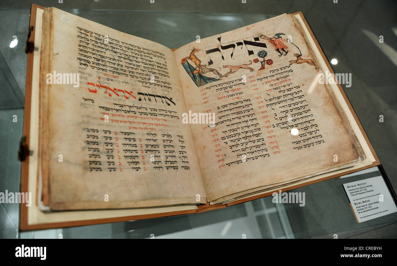 Worms Mahzor. Prayer book for Jewish holidays. Germany, 1271-1272. Ink on parchment (facsimile). Jewish Museum Berlin. Germany. Stock Photo