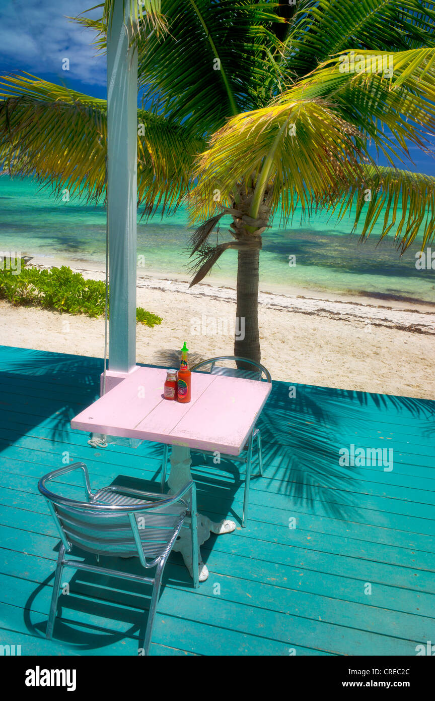 Table at The Conch Shack. Providenciales. Turks and Caicos. Stock Photo