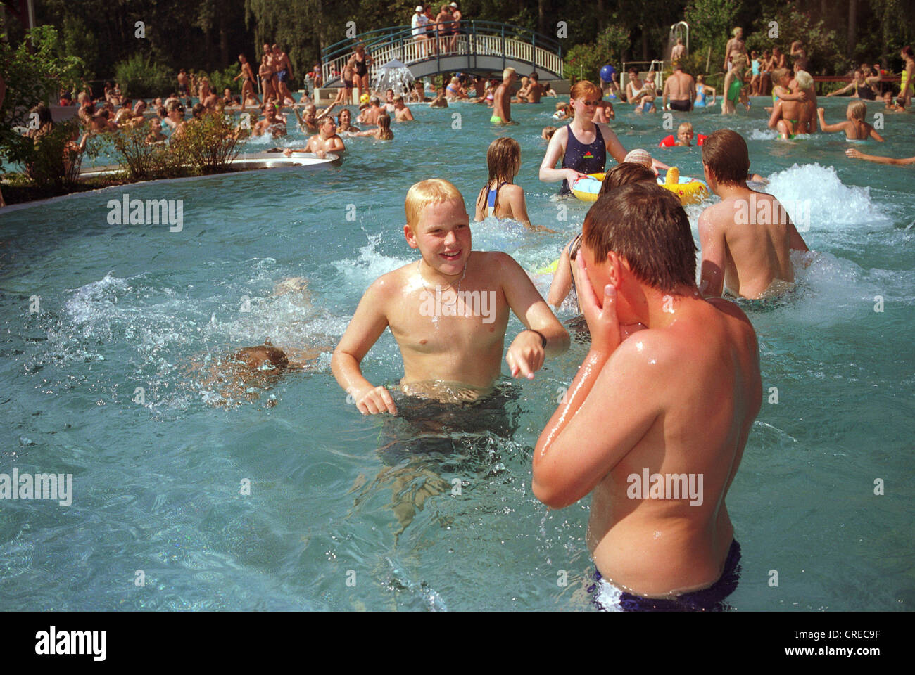 Cooling-down in the swimming pool, New Hagen, Germany Stock Photo
