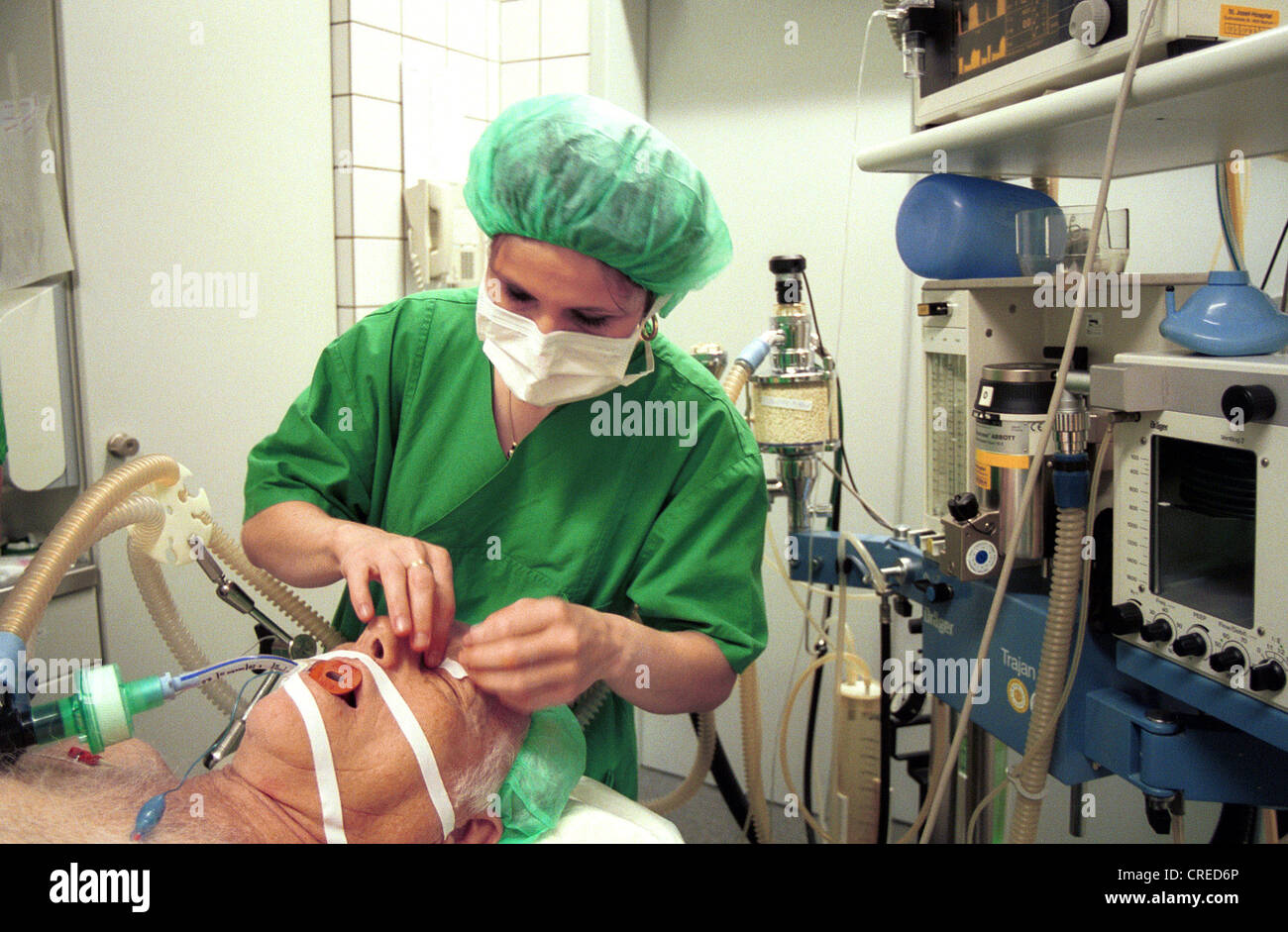 Surgical nurse in preparation for surgery, Bochum, Germany Stock Photo