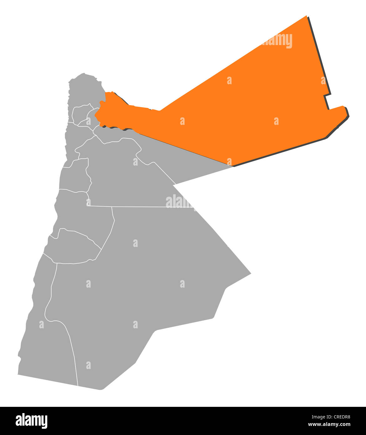 Political map of Jordan with the several governorates where Mafraq is
