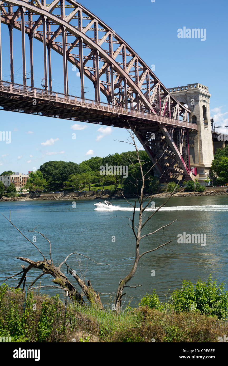Hell Gate Bridge Seen From Randall S Island Park In The East River In Stock Photo Alamy