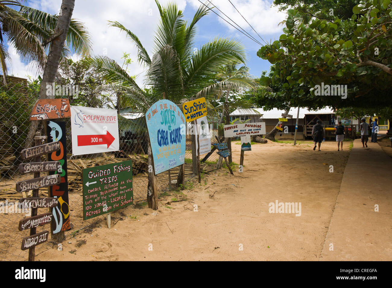 Information boards about tourist facilities, Little Corn Island
