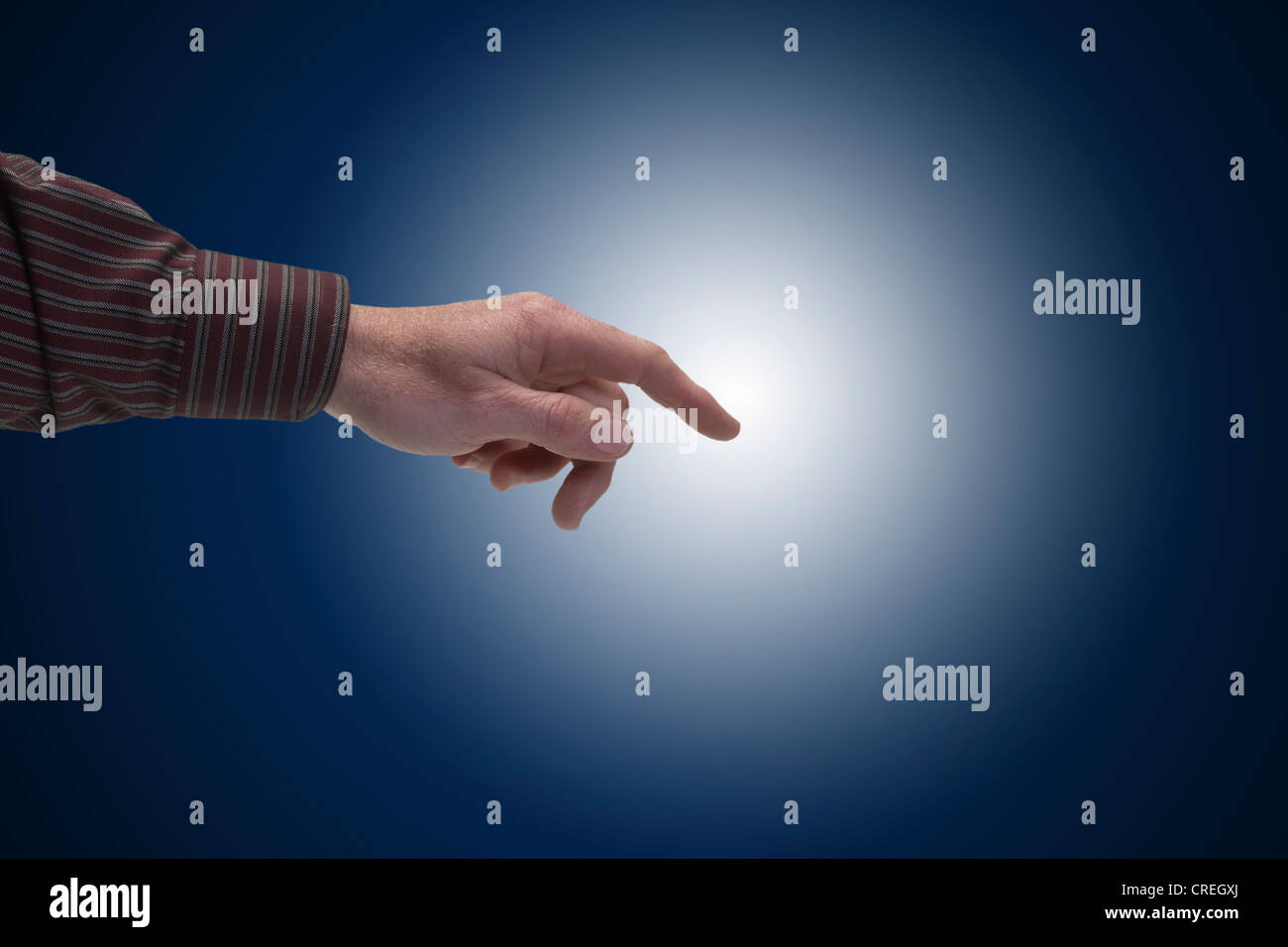 Hand Finger Pointing Touching With Glow Stock Photo