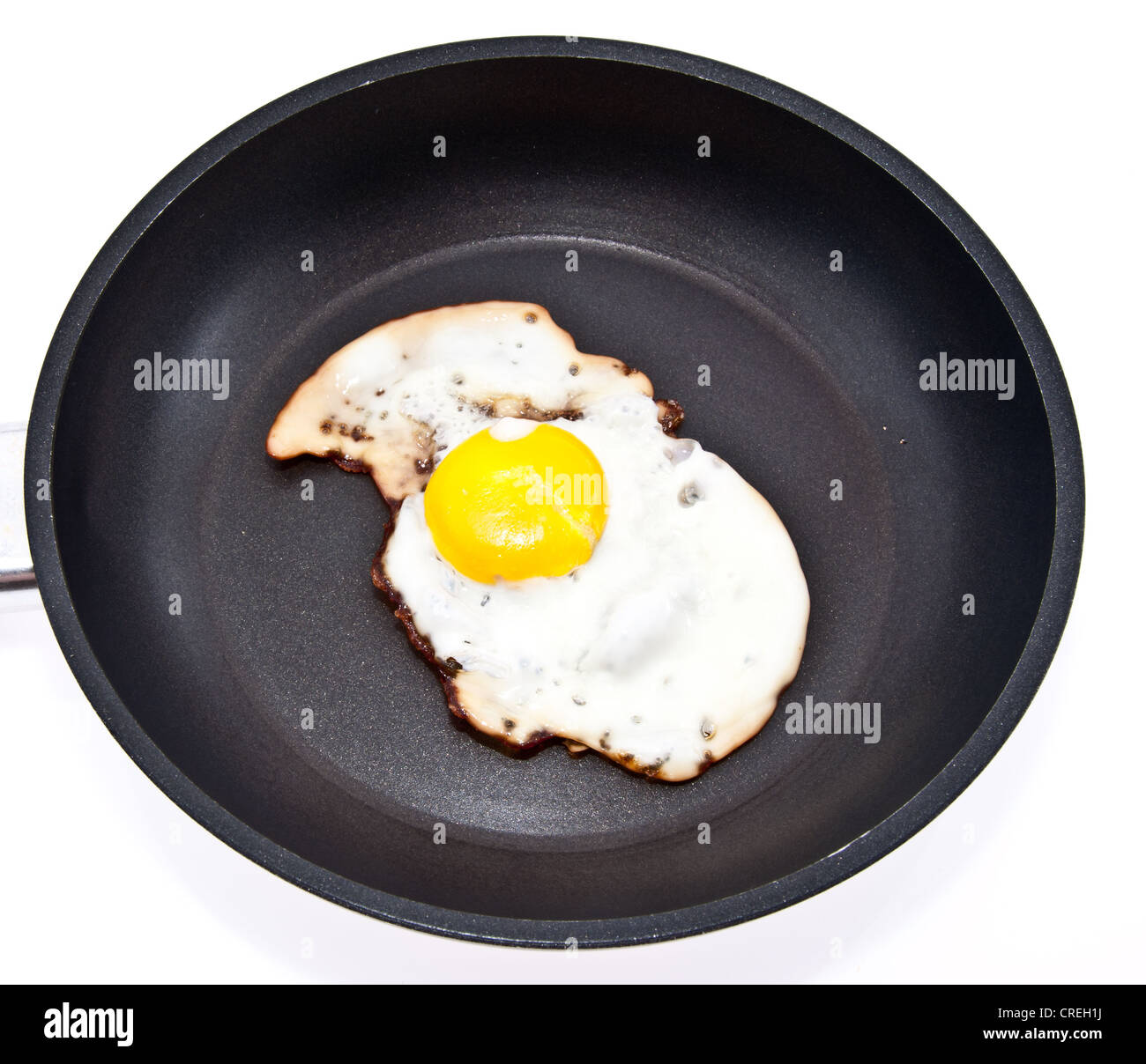 Fried egg in a skillet isolated on white background Stock Photo - Alamy